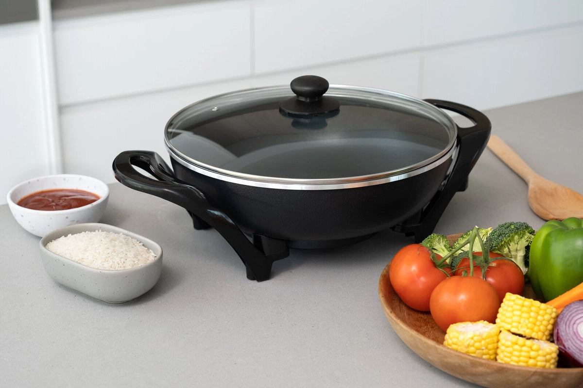 Electric Pan 4.5L Non-Stick Wok Cooking Skillet | Benchtop Frying Frypan Kitchen Supplies