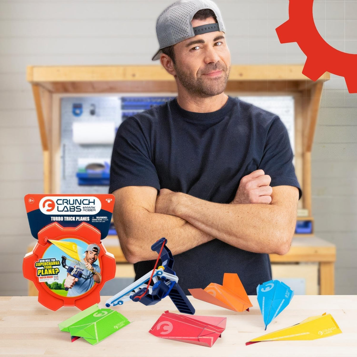 CrunchLabs Turbo Trick Paper Airplane Aeroplane Kit - Fold, Launch, Fly  - Science Experiment by Mark Robers- Launcher kit with 5 flight designs