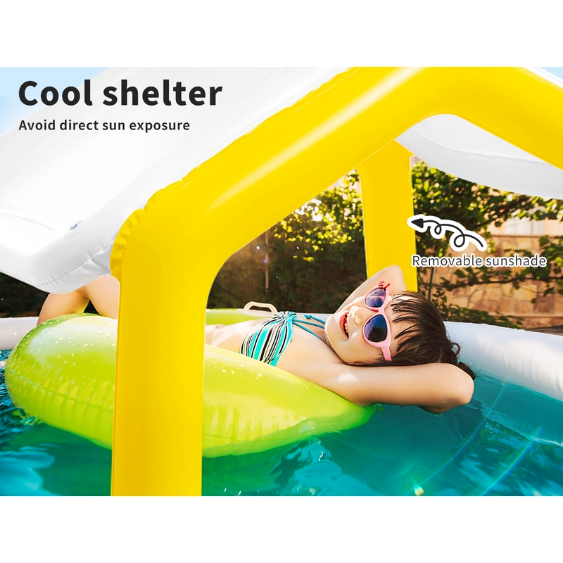 Intex Shaded Swimming Pool, Inflatable Kids Toy Above Ground Splash Play Pool with Sun Shade Canopy