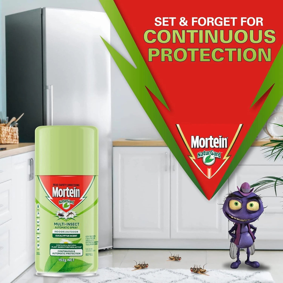 6x Mortein Naturgard Multi-Insect Automatic Spray Refill Pest Bug Protection Natural Plant-Based -Eucalyptus