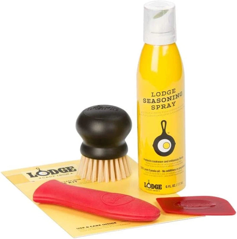 Lodge Seasoned Cast Iron Care Kit, Essential Care Kit, Seasoning Spray, Brush, Pan Scraper