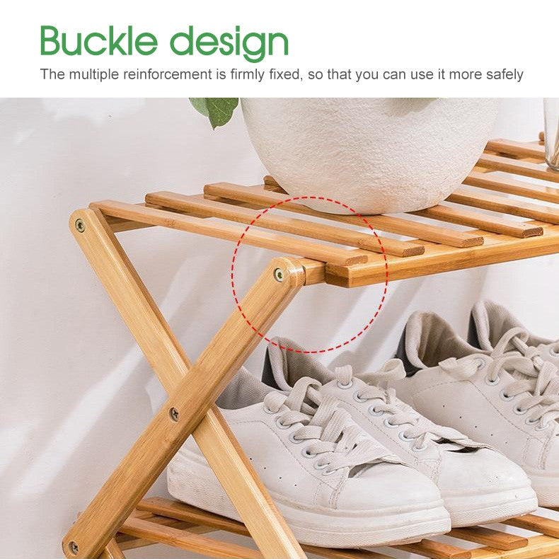 4 Tier Bamboo Shoe Rack Folding Wooden Shoe Bathroom Towel Shelf Shelving Unit Cabinet Organiser