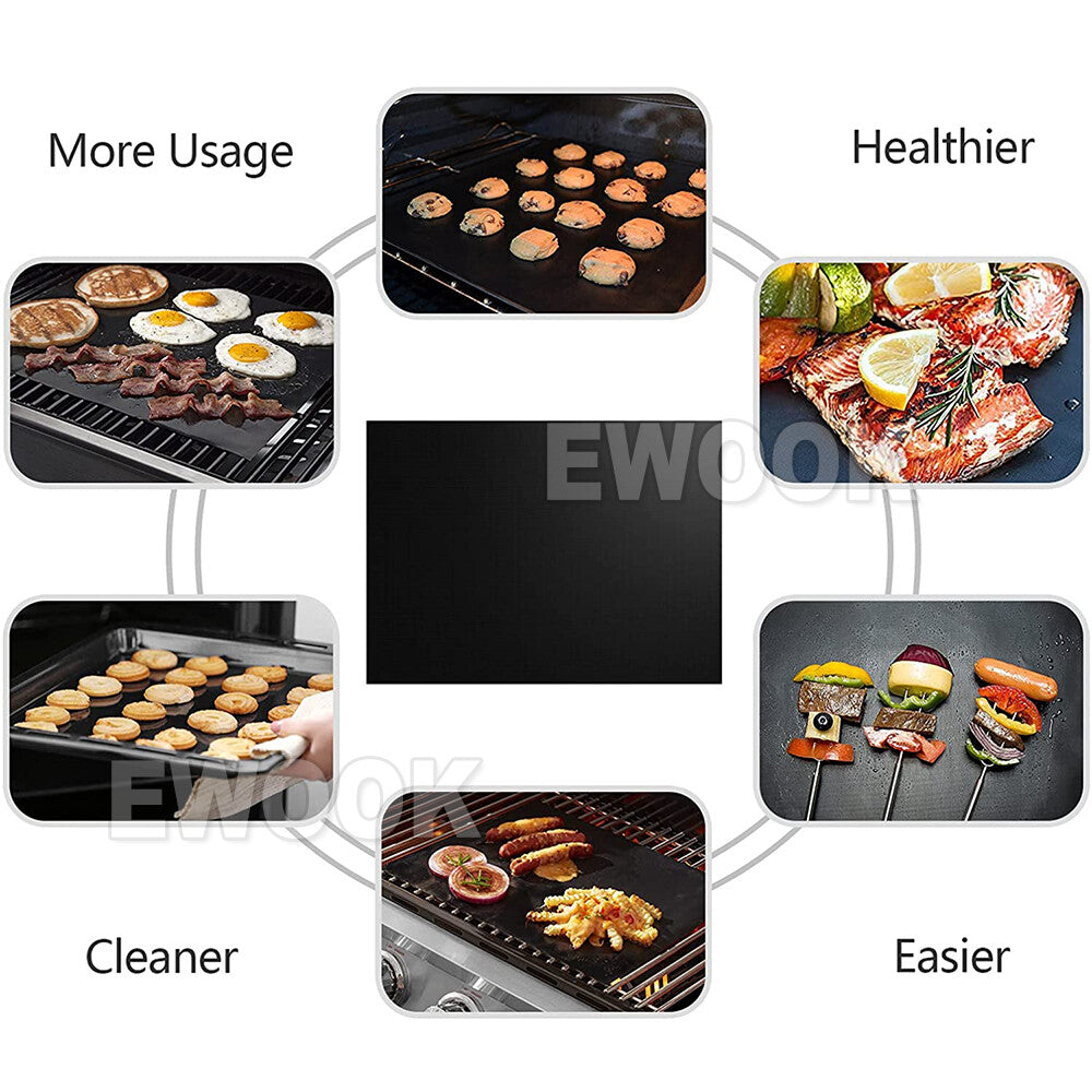 5x BBQ Grill Mat Reusable Baking Cooking Sheets Non-Stick Barbecue Heavy Duty