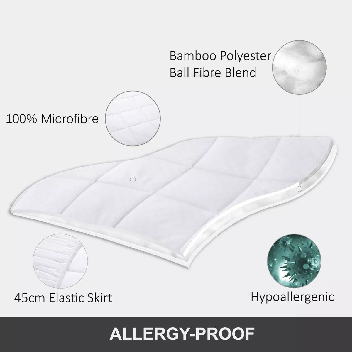 KING Pillowtop Mattress Protector | Luxury Bamboo Matress Topper Underlay 1000GSM | 45cm Skirt