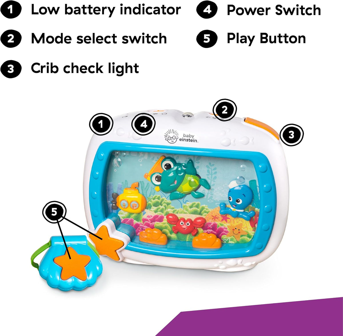 Newborn Baby Sea Dreams Crib Bedtime Soother, Baby Einstein Soother Lullaby Calming Melody Lights Sounds