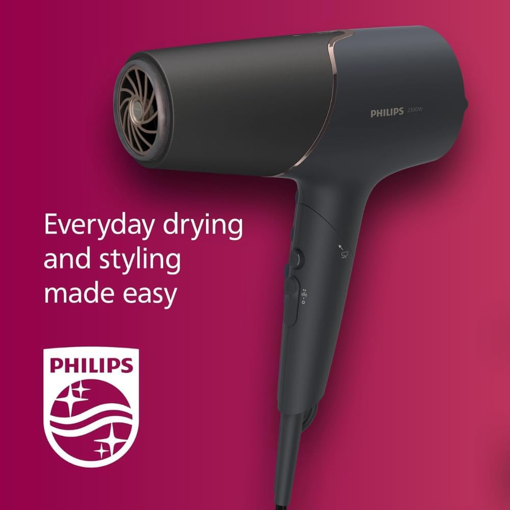 Philips 2300W Hair Dryer, Portable Folding Blowdryer Blow Drying 6 Heat/Speed Styler, Overheat Protection