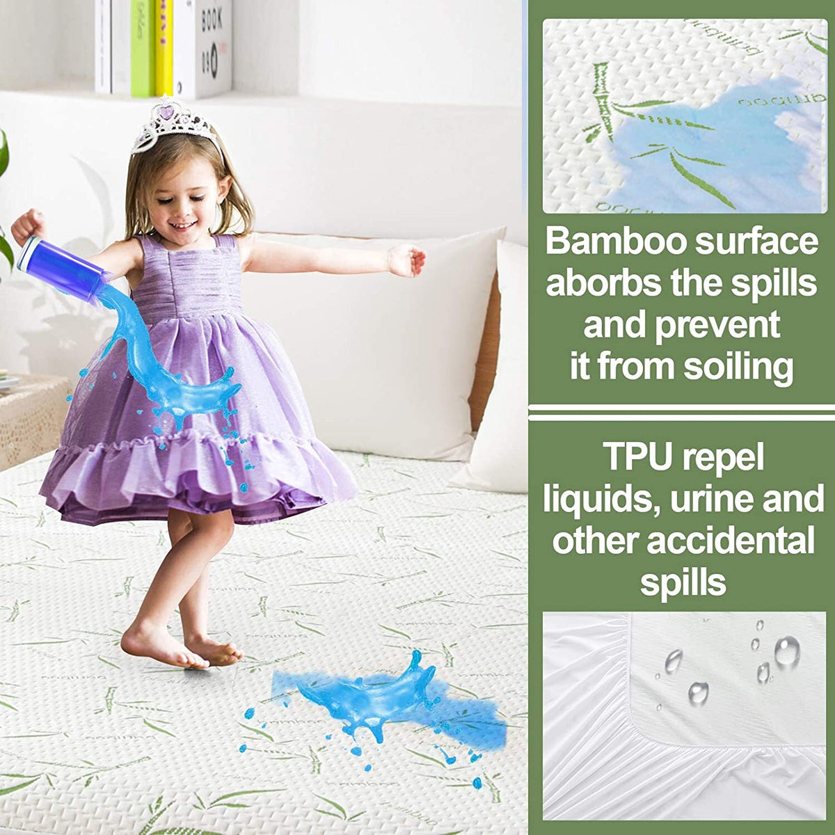 Bamboo Waterproof Mattress Protector - QUEEN - Washable Breathable Matress Cover, Dust Mite prevention , Fully Fitted Skirt