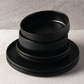Salt & Pepper Stoneware 4 Person Stone Dinner Set 12 Pieces Dinnerware Black Elegant
