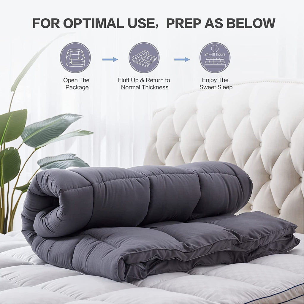 Quilted QUEEN Sized Charcoal Mattress Protector Bamboo Pillowtop Topper Bed Cover 1000GSM Machine Washable
