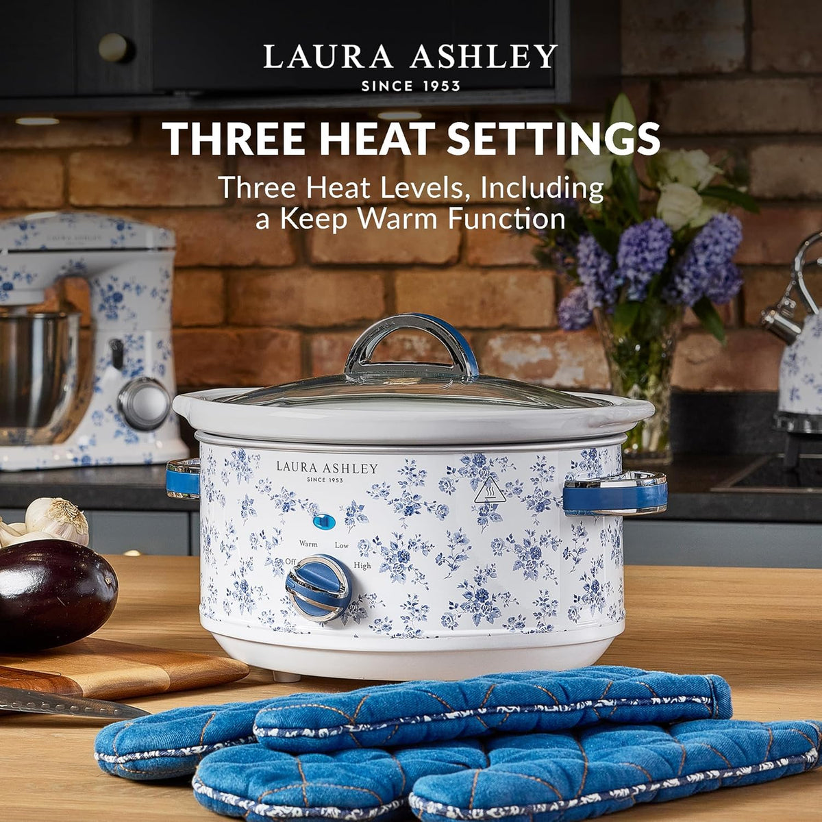 Laura Ashley 6.5L Slow Cooker, 3 Heat Settings Removable Ceramic Cooking Pot, Electric Home Appliance Cooker