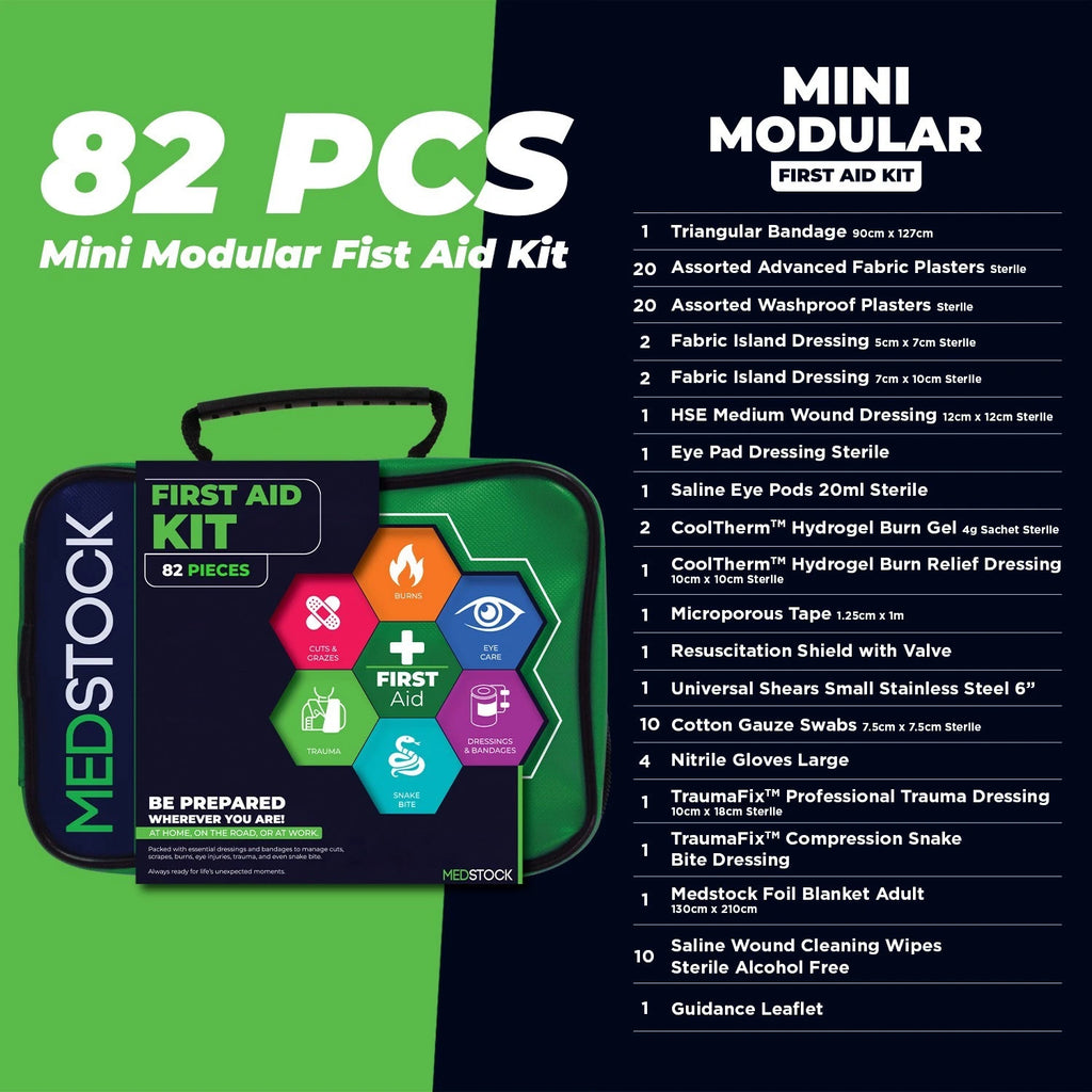 82 Piece First Aid Kit, Portable Firstaid Family Home Camping Set - Cuts & Graze, Burns, Eye Care, Snake Bite & more