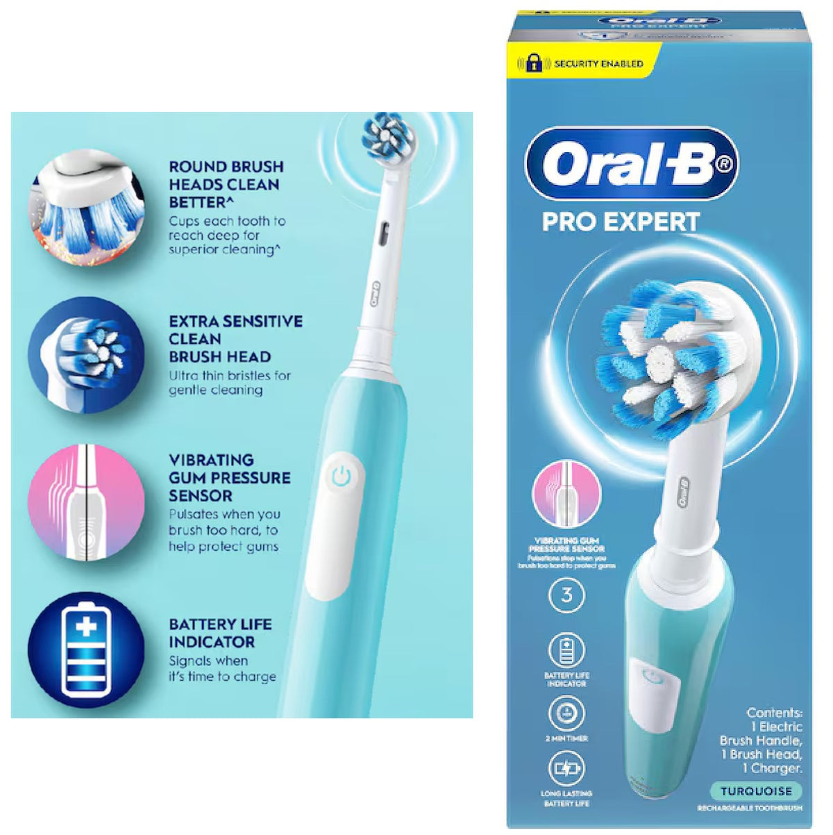 Oral B Pro Electric Toothbrush, Extra Sensitive Cleaning Brush Head, Vibrating Gum Pressure, 2min Timer, Round Brush Head