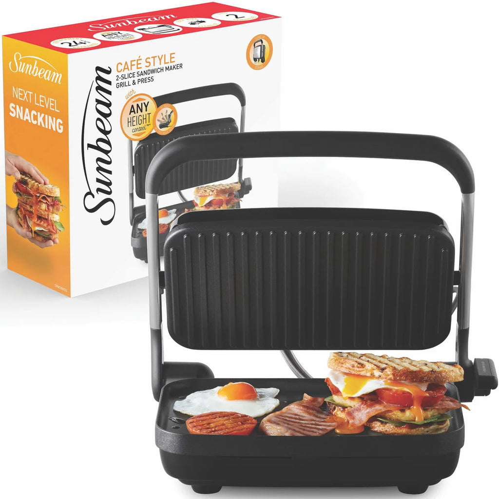 Cafe Style 2-Slice Sandwich Toastie Maker Press, 1800W Toasted Bread Electric Hot Plate