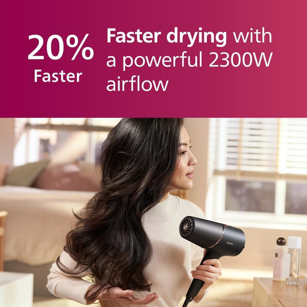 Philips 2300W Hair Dryer, Portable Folding Blowdryer Blow Drying 6 Heat/Speed Styler, Overheat Protection