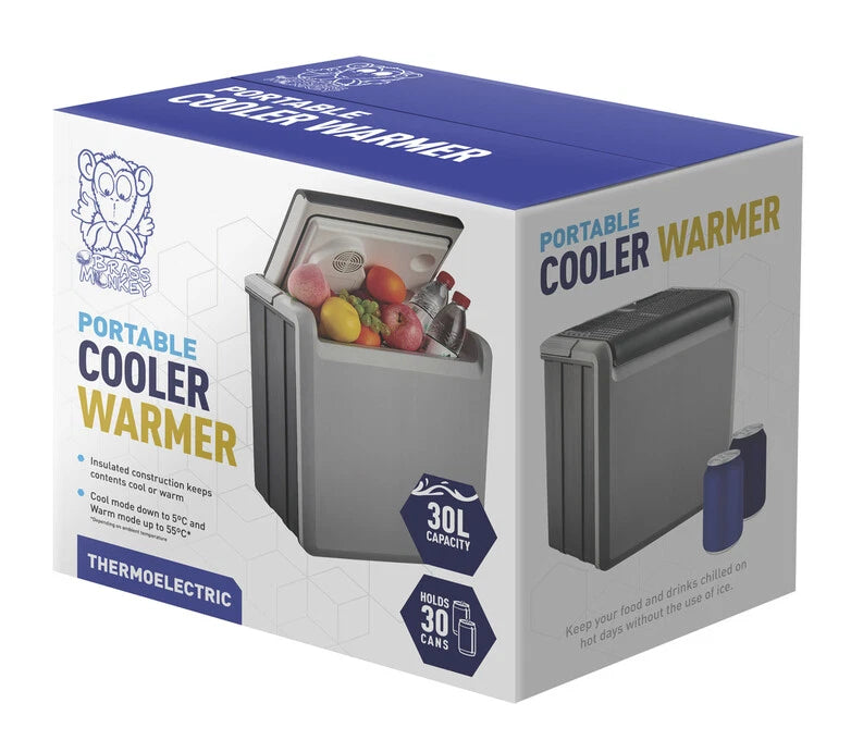 Brass Monkey 12V Portable Food Drinks Beer Cooler Warmer | 30L Beverage Picnic Holiday Camping