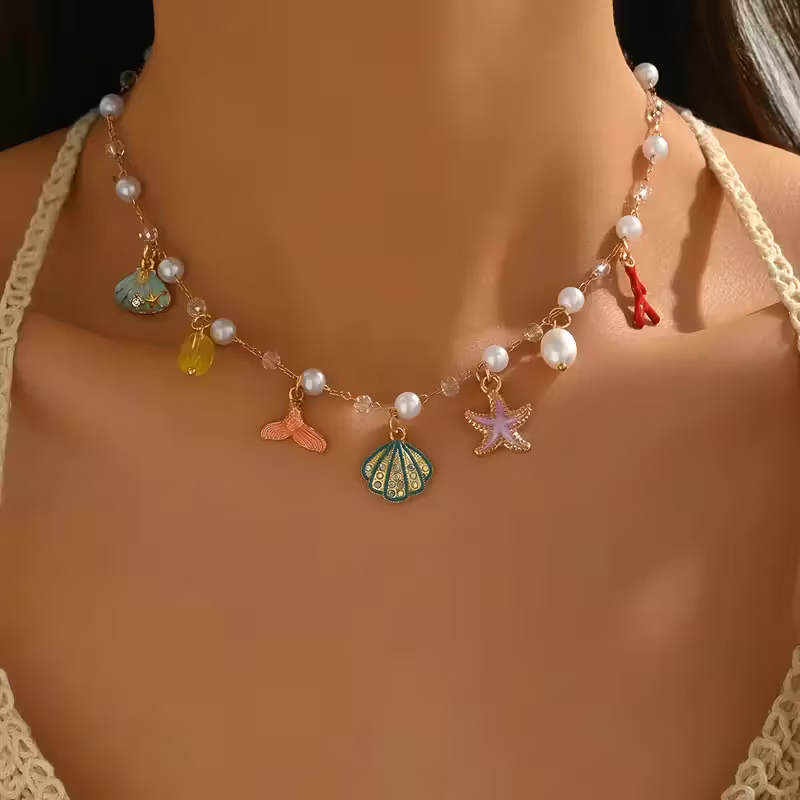 Sea Shell Conch Starfish Necklace for Women | Beach Jewelry Jewellery Gift Beach Ocean Theme