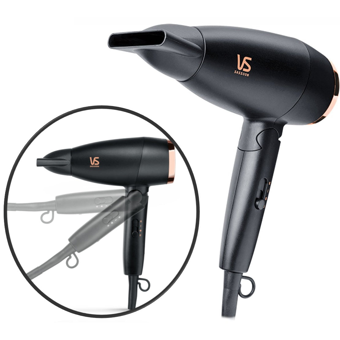 Vs Sassoon Hairdryer, Dual Voltage Folding Blow Hair Dryer, Powerful 1600W 2 Speed/Heat