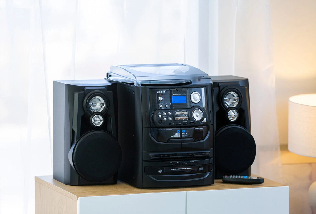 Music Hi-Fi CD Player, AM/FM Radio, Turntable Record Vinyl Player, Dual Cassette Recorder