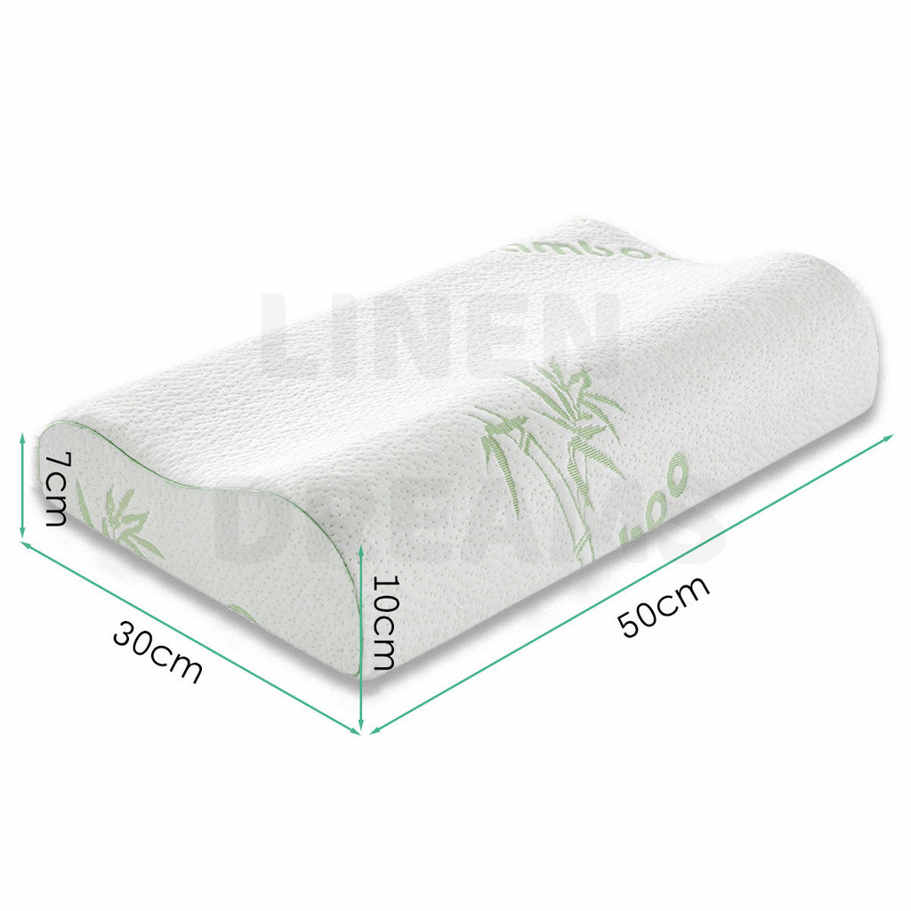 2x Memory Foam Head Neck Bed Support Premium 50x30cm Bamboo Cover - Machine Washable