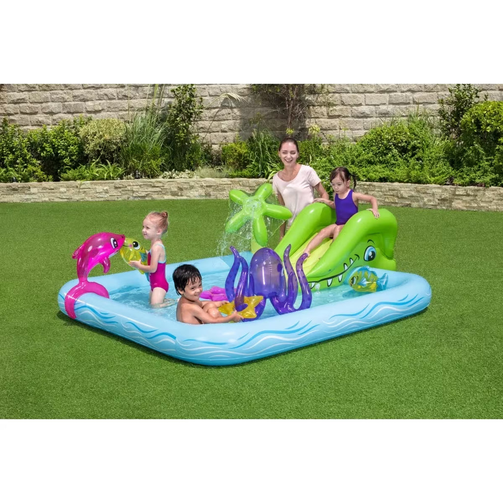 Inflatable Swimming Pool | Kids Childrens Splash Play Activity Pool | Kiddie Water Slide and Sprayer