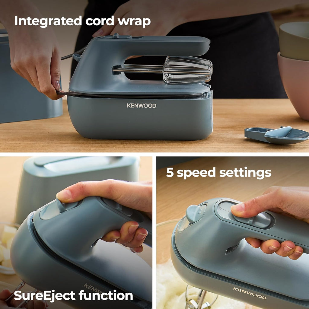 Kenwood Electric Hand Mixer, Bread Cake Batter Mixing Machine Twin Beater Kneader Whipper, Stainless Steel, Portable