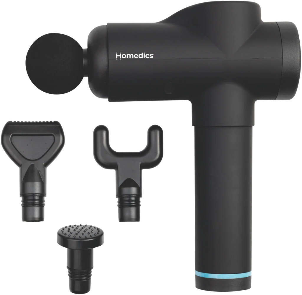 Homedics Percussion Massager Gun - Cordless Rechargeable Deep Tissue Handheld Massage 4 Attachments, 30 Power Levels,
