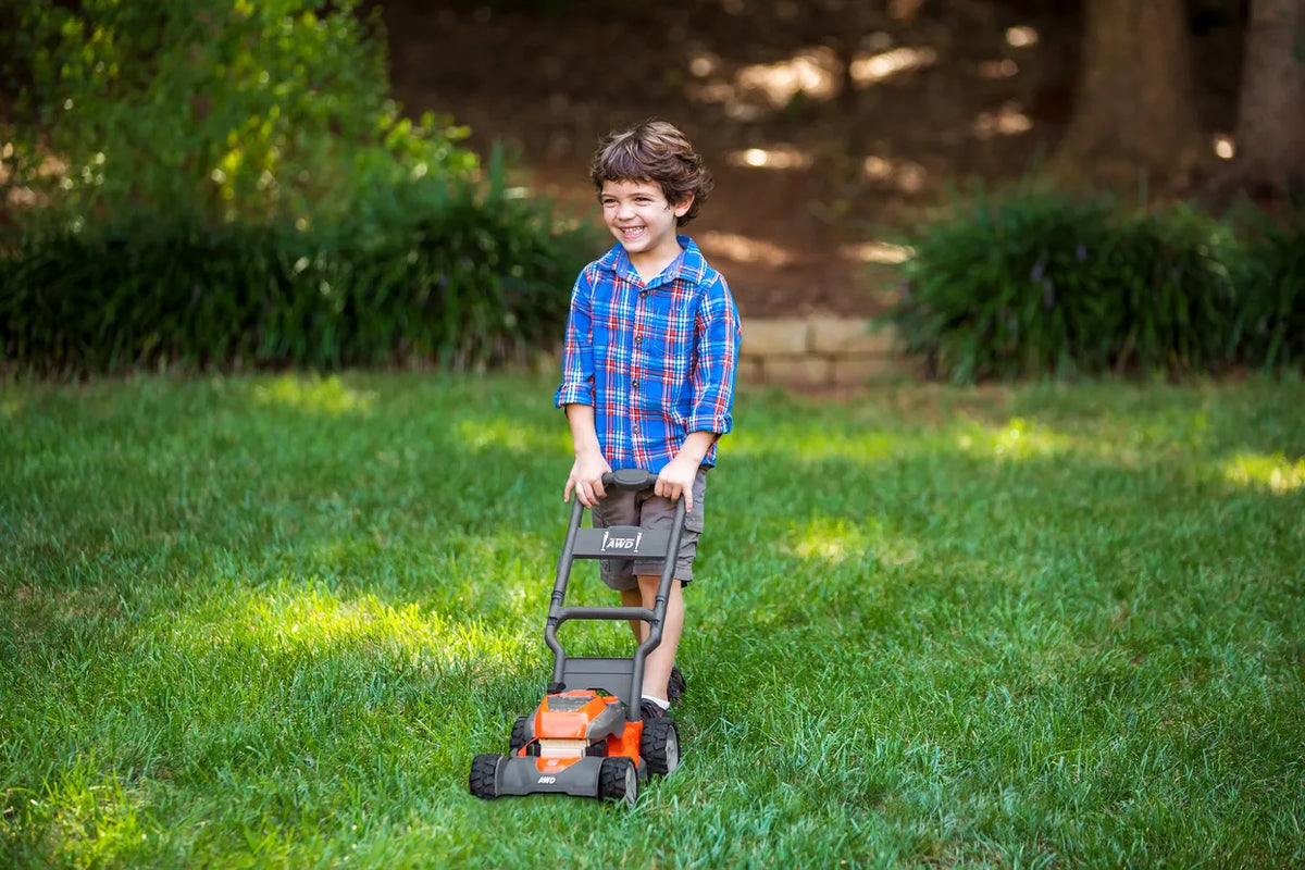 Husqvarna Pretend Lawn Mower | Kids Childrens Toy Grass Lawn Mower | Preschool Realistic Sounds and Lights