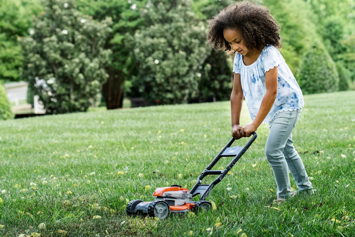 Husqvarna Pretend Lawn Mower | Kids Childrens Toy Grass Lawn Mower | Preschool Realistic Sounds and Lights
