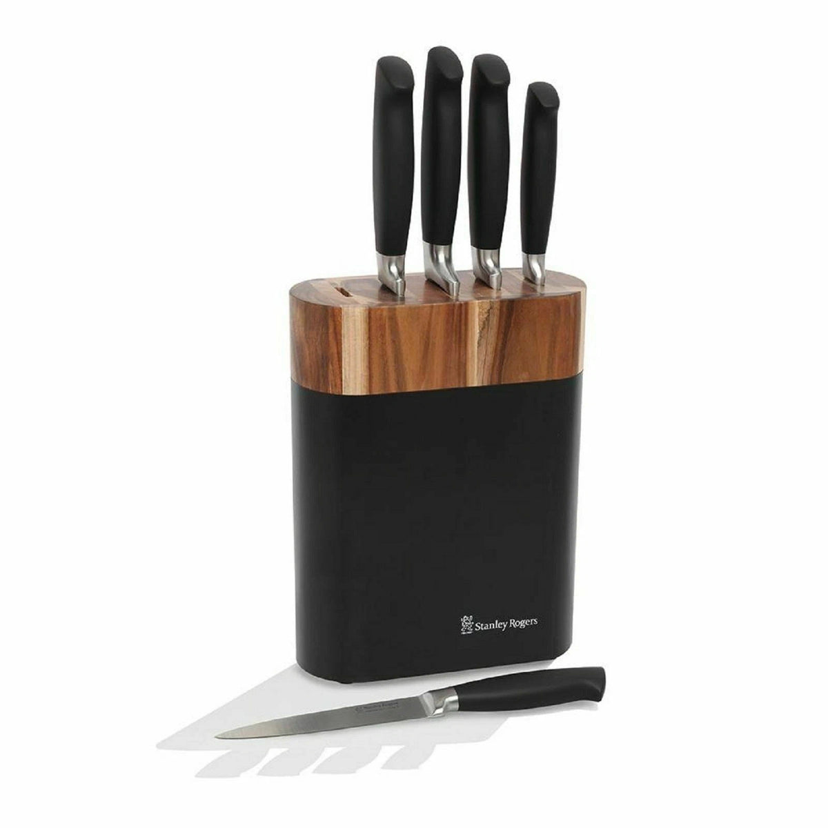 Stanley Rogers Knife Cutlery Block Set 6 Piece - Cook Bread Carving Utility Paring & Bamboo Knife - Acacia Wood Block