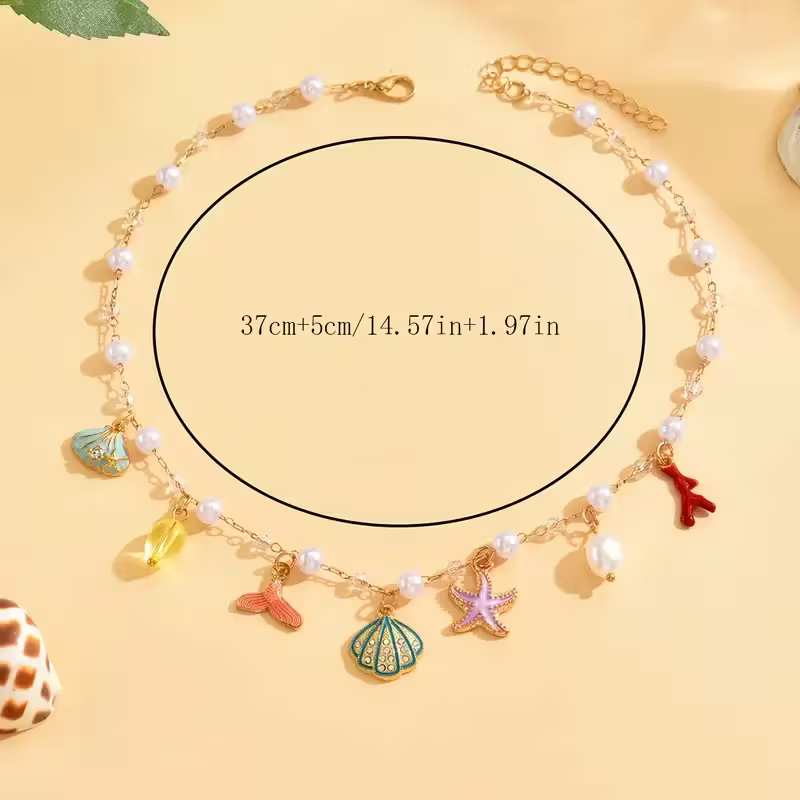 Sea Shell Conch Starfish Necklace for Women | Beach Jewelry Jewellery Gift Beach Ocean Theme
