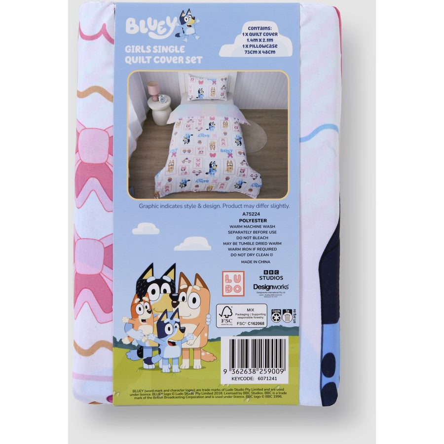Bluey Teaparty Single Quilt Cover with Pillowcase Set, Kids Bedroom Bedding Decor