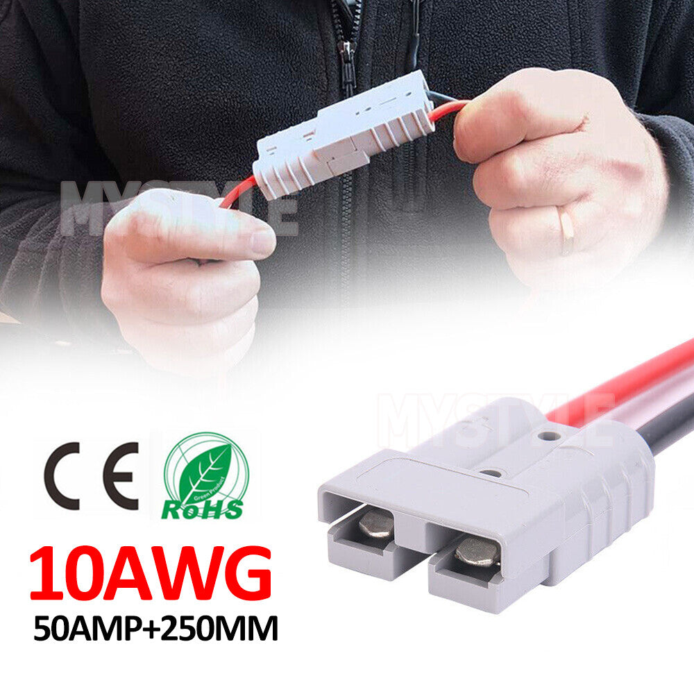 50Amp FUSED Anderson Lead 50Amp Plug to 8mm Lugs, Electrical Systems Battery Box or Solar Panel Connection