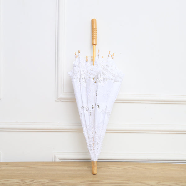 Elegant White Wedding Parasol Bridal Umbrella , Elegant Princess Decor Decoration | Wooden Handle