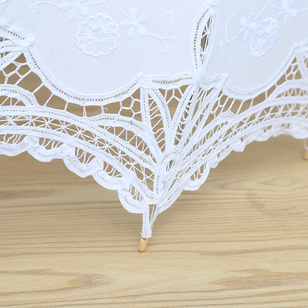 Elegant White Wedding Parasol Bridal Umbrella , Elegant Princess Decor Decoration | Wooden Handle