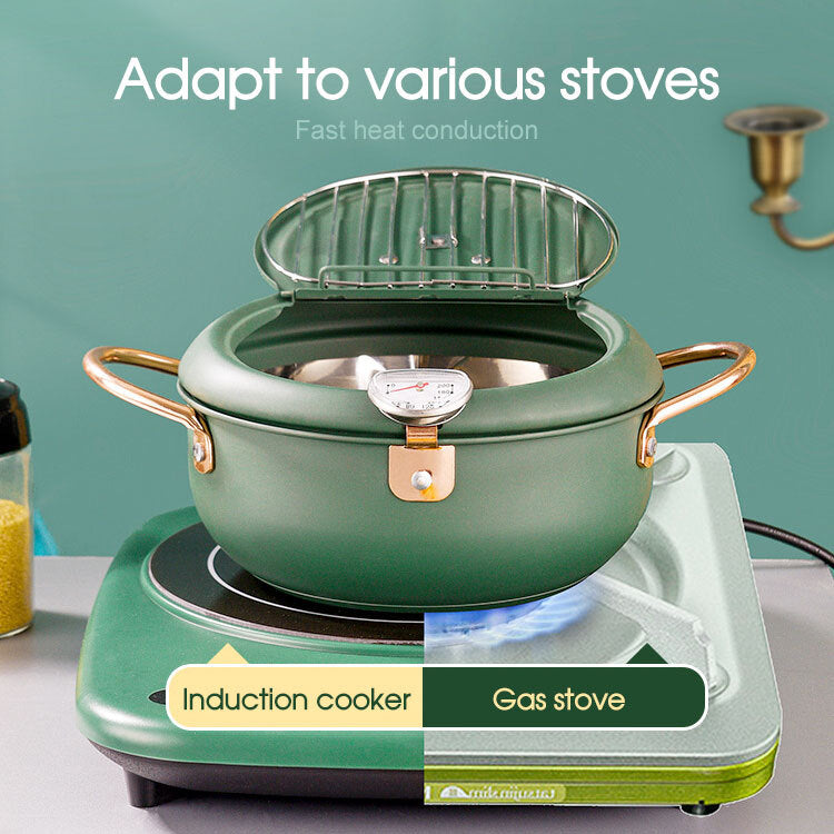 Deep Frying Mini Pot 24cm Japanese-Style Non-stick Tempura Fryer Pan Stovetop Cooker - Snack Tempura Donut Frying Pan