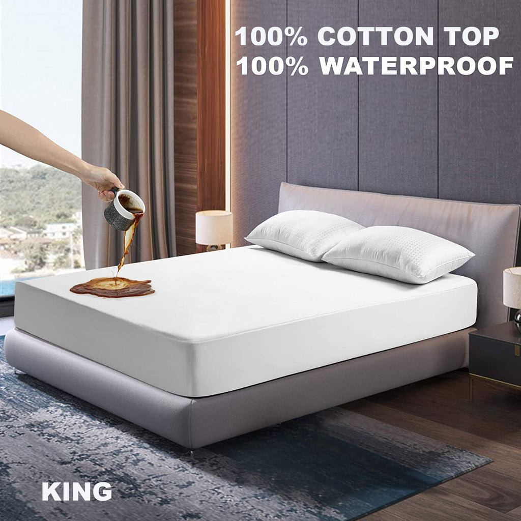 King Sized Waterproof Mattress Protector Fitted Mattress Protection - Terry Cotton Cover - Breathable Repeals Liquids, Urine, Perspiration & Spills - Protects Mattresses