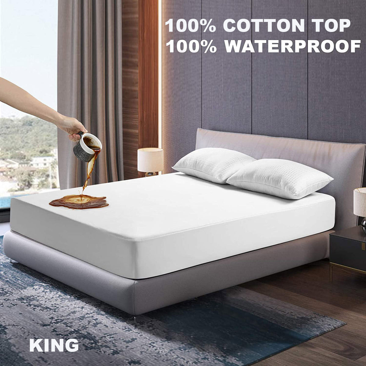 King Sized Waterproof Mattress Protector Fitted Mattress Protection - Terry Cotton Cover - Breathable Repeals Liquids, Urine, Perspiration & Spills - Protects Mattresses