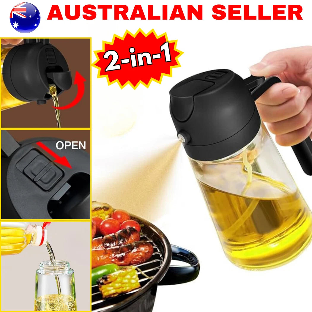 2-in-1 Oil Sprayer Dispenser Glass Spray Bottle Stream 470ml Baking Cooking Vinegar Soy Sauce Seasoning Sprayer