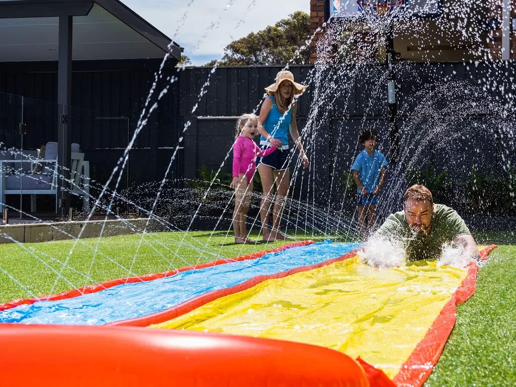 Wahu Large 7.5m Double Water Slide with Spray & Splash Bumper for Outdoor Pool Fun