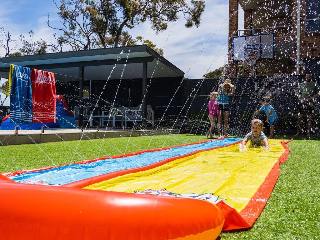 Wahu Large 7.5m Double Water Slide with Spray & Splash Bumper for Outdoor Pool Fun