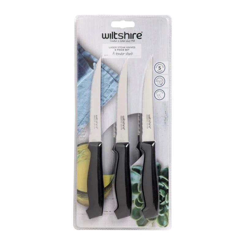 6x Wiltshire Steak Knives Lase Edge Stainless Steel Cutting Classic Salmon Meat Fish Dinner Knife