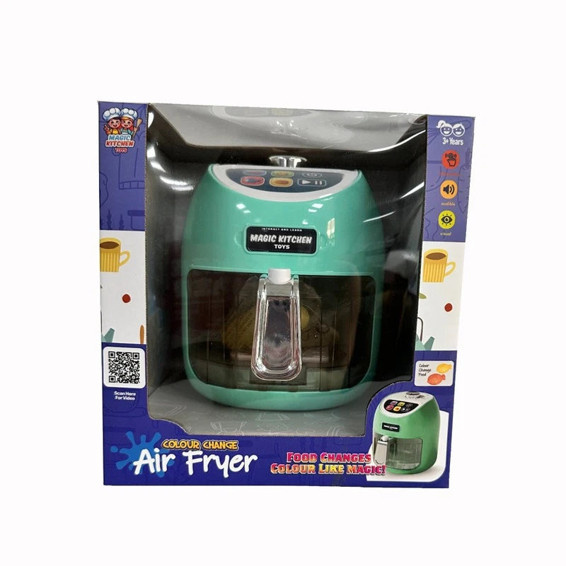 Kids Pretend Air Fryer Toy | Colour-Changing Airfryer with Sounds and Food Accessories | Toddler Preschool Pretend Kitchen Toys