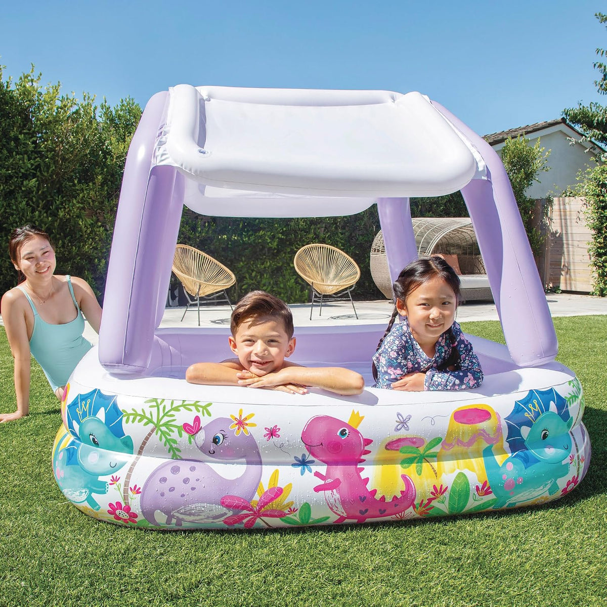 Intex Shaded Swimming Pool, Inflatable Kids Toy Above Ground Splash Play Pool with Sun Shade Canopy (Purple)