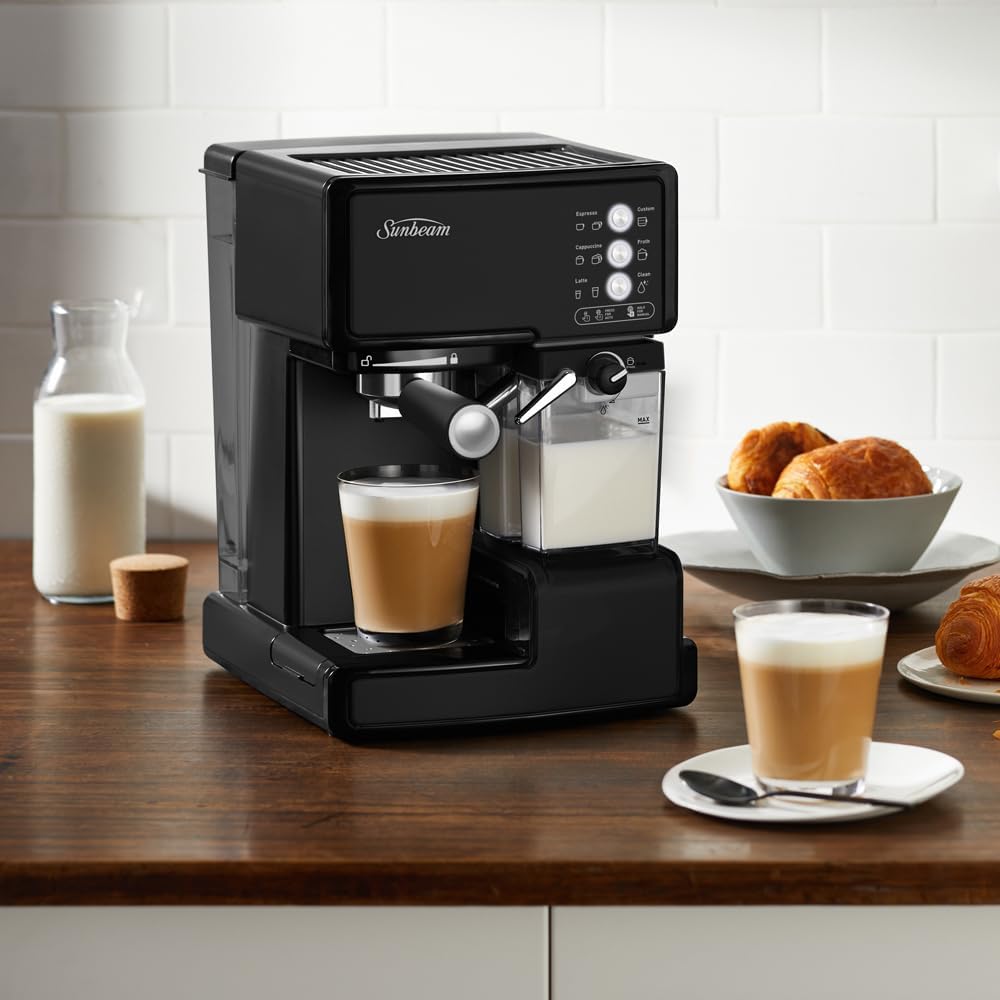 Sunbeam Espresso Cappuccino Maker, Electric Coffee Machine Milk Frother, Ground Coffee Tamper