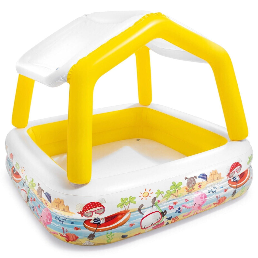 Intex Shaded Swimming Pool, Inflatable Kids Toy Above Ground Splash Play Pool with Sun Shade Canopy