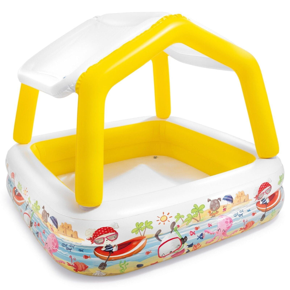 Intex Shaded Swimming Pool, Inflatable Kids Toy Above Ground Splash Play Pool with Sun Shade Canopy