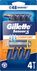4 Pack Gillette Sensor Disposable Razors - Men's Razorblades Travel Shavers | Flexing Easy Grip Handle