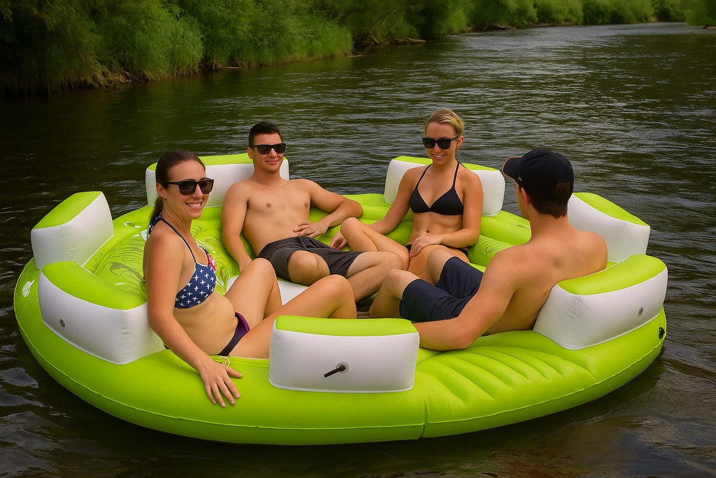 Inflatable Floating Adult Party Island | 6-7 Adult Water Lounger Pool Inflatable Mattress Mat Pontoon
