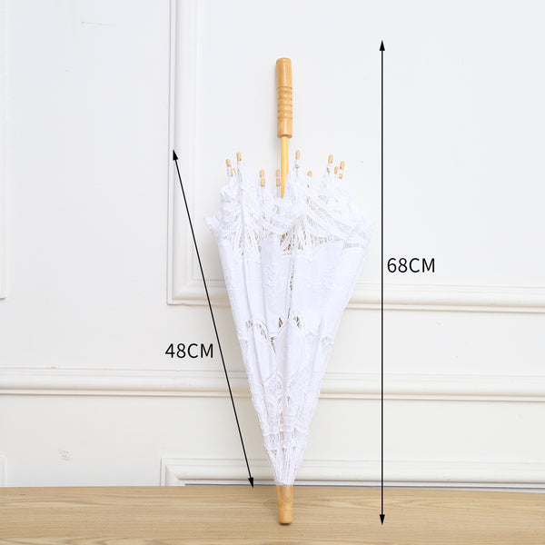 Elegant White Wedding Parasol Bridal Umbrella , Elegant Princess Decor Decoration | Wooden Handle