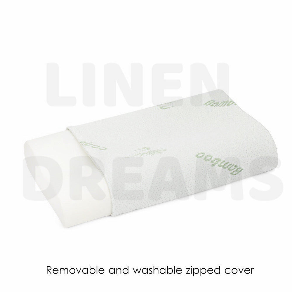 2x Memory Foam Head Neck Bed Support Premium 50x30cm Bamboo Cover - Machine Washable